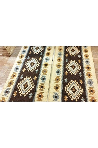 OEM 1+1 Traditional double-sided jute rugs, size 60 x 180 cm, brown and cream, ROMB pattern