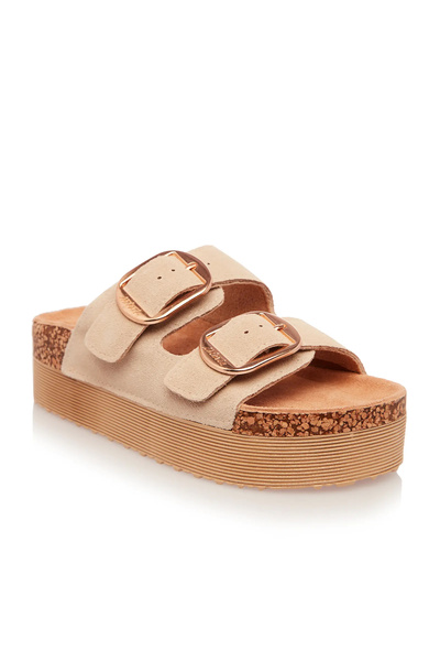 MANGATA Isteria Beige Low Sandals Made of Genuine Leather