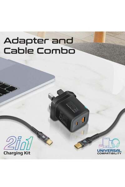 Promate PowerPort-25CC Dual Port Wall Charger 25W USB-C + 18W QC 3.0 USB-A with 60W 1.2m USB-C Cable