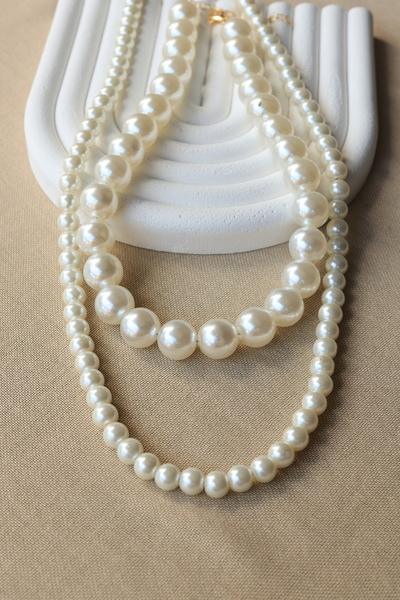 FİRST JEWELRY İnci Kolye Kadın Takı Beyaz 2'li Kombin