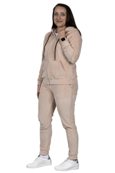cosma - Women's tracksuit, velour, zipper, beige