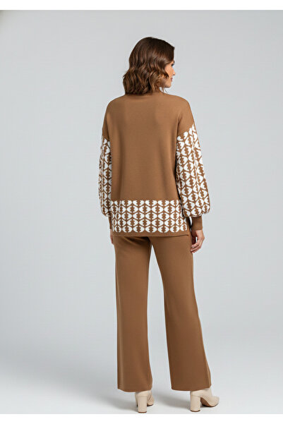 YusGos Women's Geometric Patterned Bottom Top Pants Sweater Knitwear Set