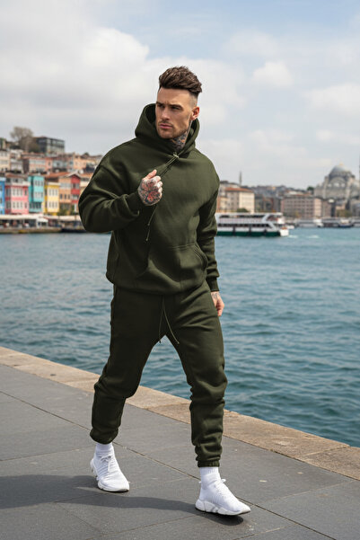 YAKAMEL Ανδρικό σετ φόρμας με κουκούλα και ψηλή μέση, χειμερινό, φαρδύ και άν...