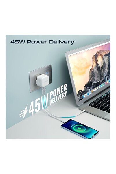 Promate iPhone 17 Charger GaN USB-C 45W Dual PD (GANPORT2-45PD) - White