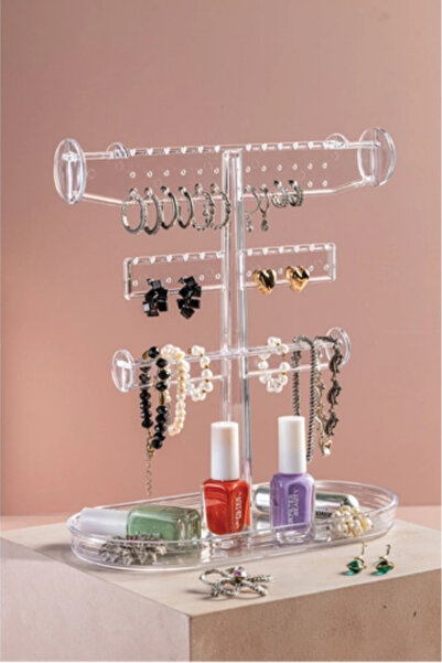 Eynel 3 Tier Vertical Jewelry Stand Makeup Organizer Transparent Stylish Jewelry Hanger