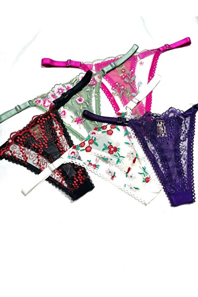 mendoza store Квітковий мереживний регульований комплект трусиків-танга 5 шт.