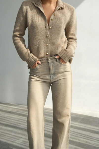 cemo Yakalı ve Gold Düğmeli Triko Hırka Ceket