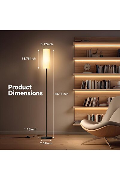 Baytion Floor Lamp with Foot Switch & Linen Lampshade, 3 Color Temperatures - Black