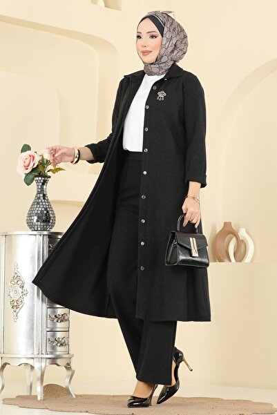 ModaMerve Gizli Düğmeli Balıksırtı Takım 24006UKB139-MS Siyah