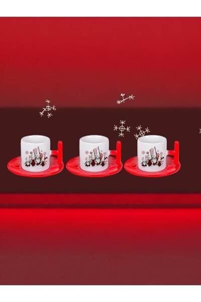 LADİJİTAL BASKI ÇÖZÜMLERİ T-Shaped Red Turkish Coffee Cup Set 3 Pieces