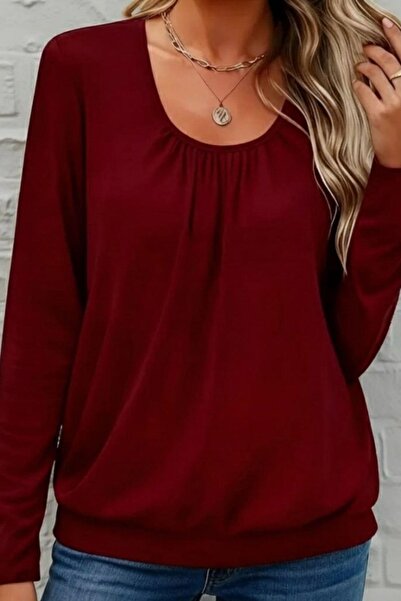 Mossta بلوزة فيسكوز برقبة دائرية - أحمر كلاريت