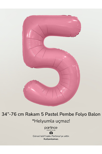 partince 34'' 76 cm Pastel Pembe Renk Rakam Folyo Balonlar