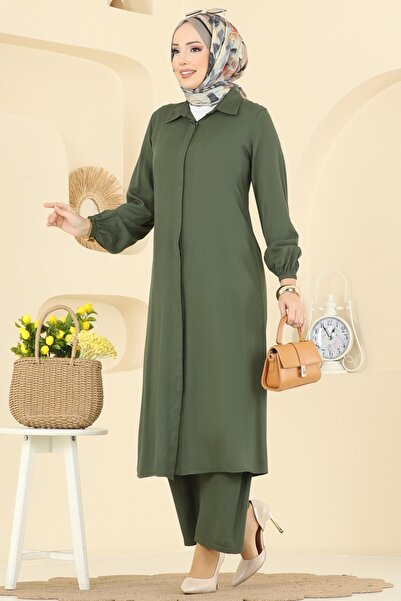 ModaMerve Gizli Düğmeli Belmando Takım 0340BG354-MS Haki