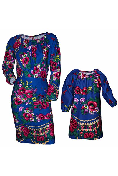 Atelier Anca Socolovschi Mother/daughter set blue dresses with floral print