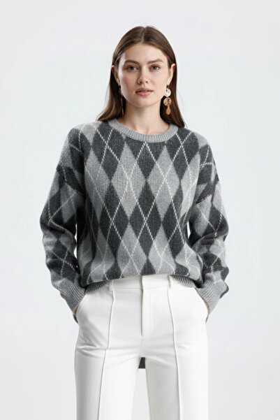 cemo Crew Neck Argyle Patterned Knitwear Sweater