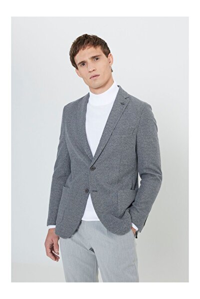 LC Waikiki Men's Black-Grey Slim Fit Slim Fit Mono Collar Dobby Pocket Jacket