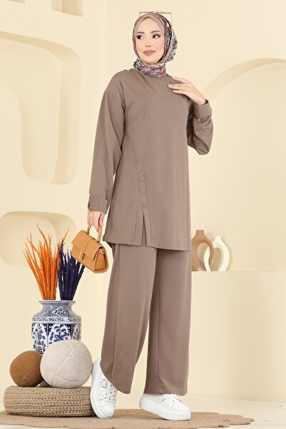 ModaMerve Yırtmacı Aksesuar Düğmeli Takım PL9181-MS Vizyon