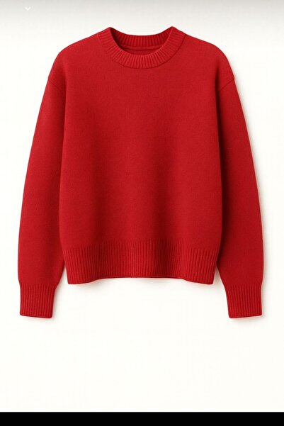 YUGA KNİTTİNG Oversize Fit Soft Textured Circular Neck Basic Knitwear Women's Sweater