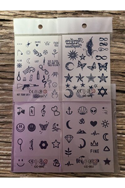 Tattoo 1 Ay Kalıcı Gerçekçi 4 Adet Minimal Model 12 Saat Sonra Kararan Yapışt...
