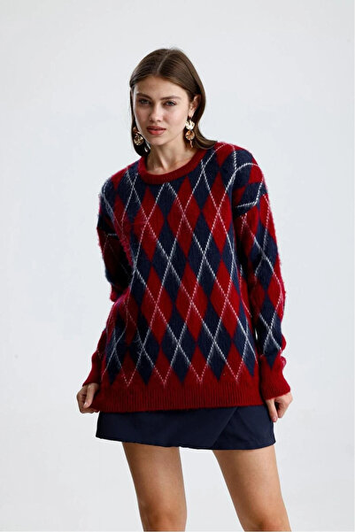 cemo Bisiklet Yaka Argyle Desenli Triko Kazak