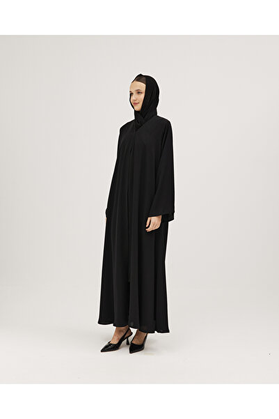 SOROSE SA عباية إنترنت كلوش سوداء بتطريز خيط طولي وياقة وأكمام