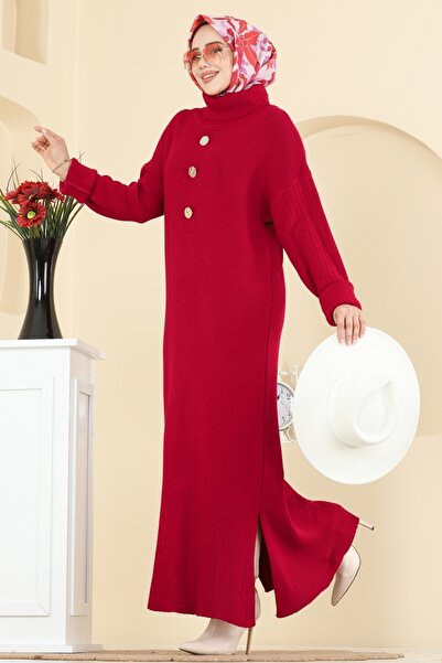ModaMerve Yandan Yırtmaçlı Triko Tunik 2760AYD574-MS Kırmızı