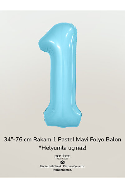 partince 34'' 76 cm Pastel Mavi Renk Rakam Folyo Balonlar