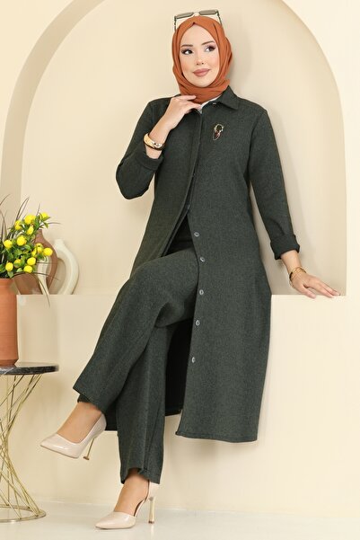 ModaMerve Gizli Düğmeli Balıksırtı Takım 24006UKB139-MS Haki