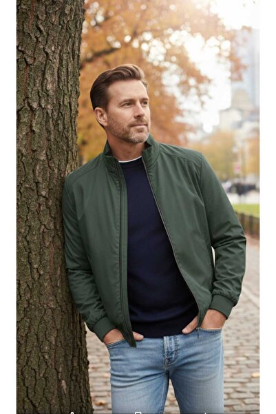 ANTİOCHEİA Seasonal Men's Coat with Double-Sided Zipper, Stand-Up Collar, Ribbed Bottom and Sleeves (Elastic).