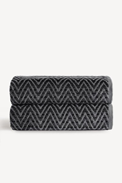 Cherx Zyon Yarn Dyed 2-Piece Bath Towel Set Anthracite 76X150