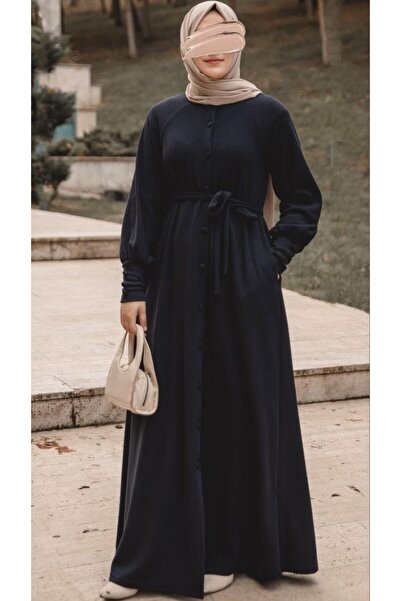 H HİJAB CENTER Navy Blue Coated Button Dress Nsr 5107