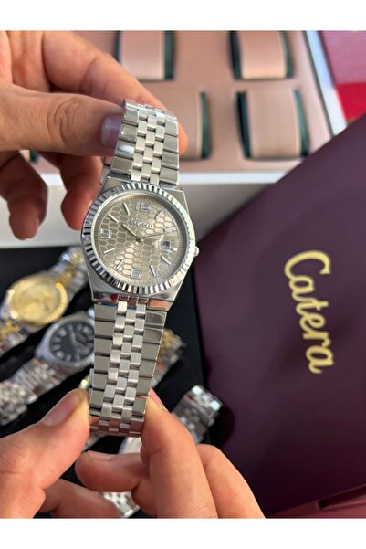 catera Limited-time offer: Men's watches with a silver steel strap, gray dial, and metallic finish.