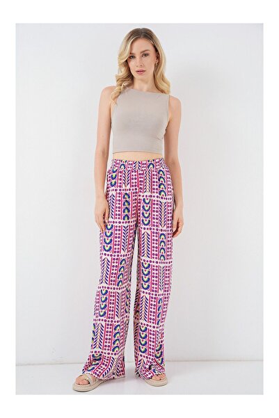 LC Waikiki Women's Patterned Viscose Trousers 6749 - Fuchsia
