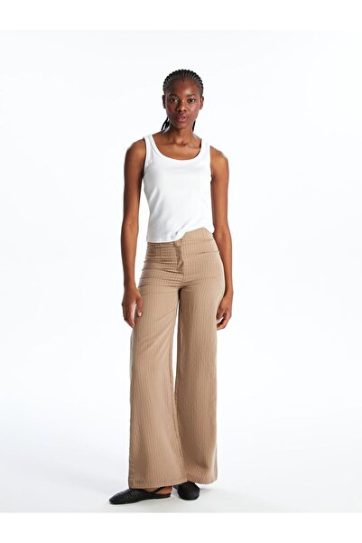 LC Waikiki Xside brown striped modal blend pleated pants for women