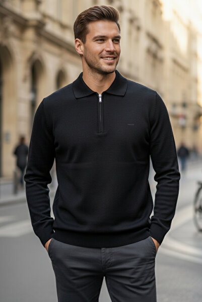 NAZEF Slim Fit Polo Neck Zippered 30% Cotton Sweater