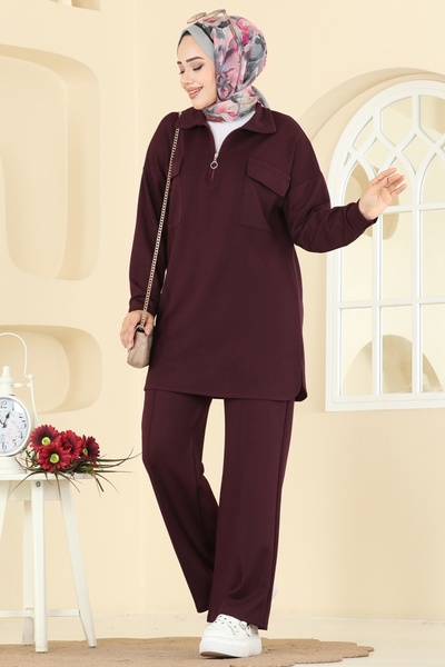 ModaMerve Cep Detaylı Modal Takım 2739AYD574-MS Bordo