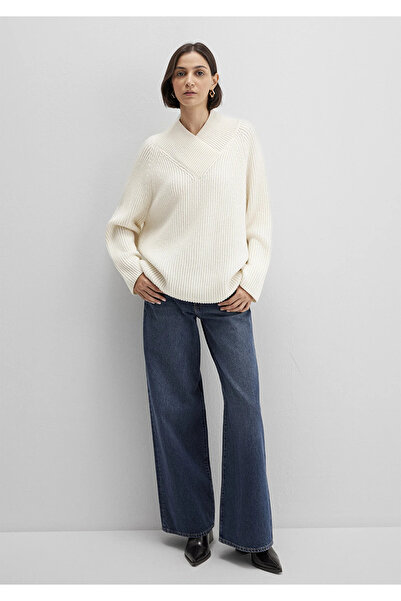 Mavi Wool Blend Ecru V-Neck Sweater Oversized / Wide Fit 1710829-70057