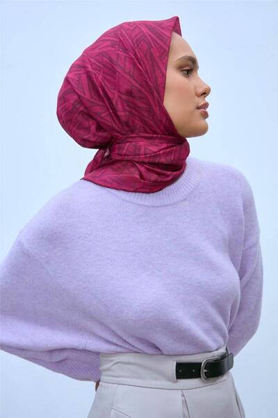 Silk Home Μαλακό βαμβακερό κασκόλ Φούξια ροζ μπορντό με γεωμετρικό σχέδιο ελα...