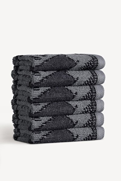 Cherx Set de 6 prosoape pentru oaspeți, vopsite cu fire Caressa, antracit 30x30