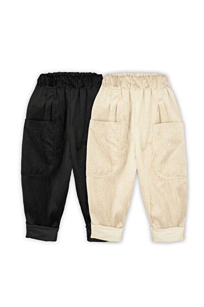 LC Waikiki 2-компонентен комплект меки кадифени панталони тип „бойфренд“ (чер...