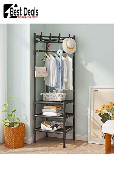 Generic Household Coat Rack, 3-Layer Metal Assembly, Space-Saving, Partition Storage, Simple Corner Drying R