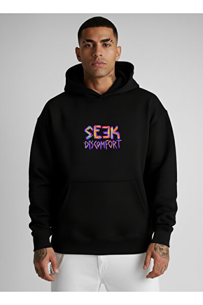 LORVEX قصة فضفاضة سويت شيرت للجنسين بغطاء رأس 100% قطن SEEK مطبوع