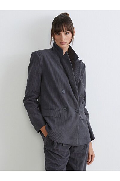 LC Waikiki Double-Breasted Lapel Women's Velvet Blazer Jacket