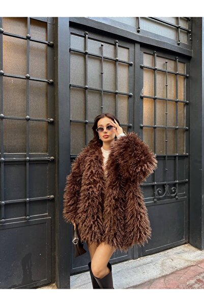 cemo Camel Hair Teddy Fur Oversized Coat