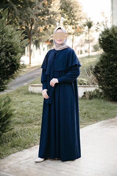 H HİJAB CENTER Navy Blue Cape Dress 5108