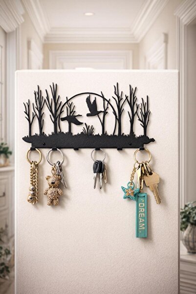 VENON 🦆   ΜΑΥΡΟ ΜΕΤΑΛΛΙΚΟ ΜΠΡΕΛΟΥΡΑΚΙ ΜΕ ΜΑΥΡΗ ΚΑΤΣΑΡΙΑ ΚΑΙ ΦΥΣΗ 🦆   Μοντέρνα διακόσμηση τοίχου με κρεμαστή θήκη για κλειδιά