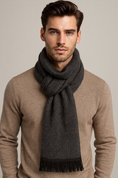ALASEREN Premium Herringbone Men's Scarf – Soft Textured, with Tassels
