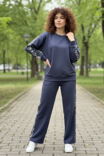trendalisse Crew Neck Leopard Paneled Flexible Pocket Modal Suit