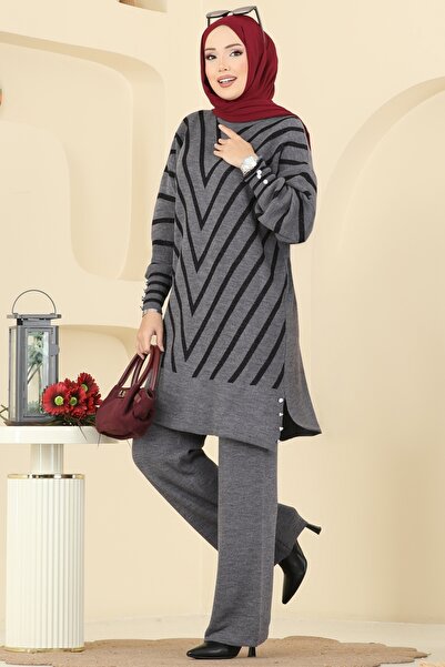 ModaMerve V Desen Triko Takım 2755AYD574-MS Antrasit