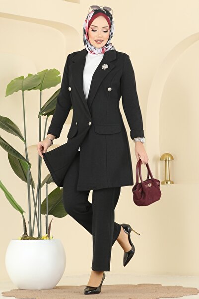 ModaMerve Kruvaze Yaka Ceketli Takım 2766SL432-MS Antrasit